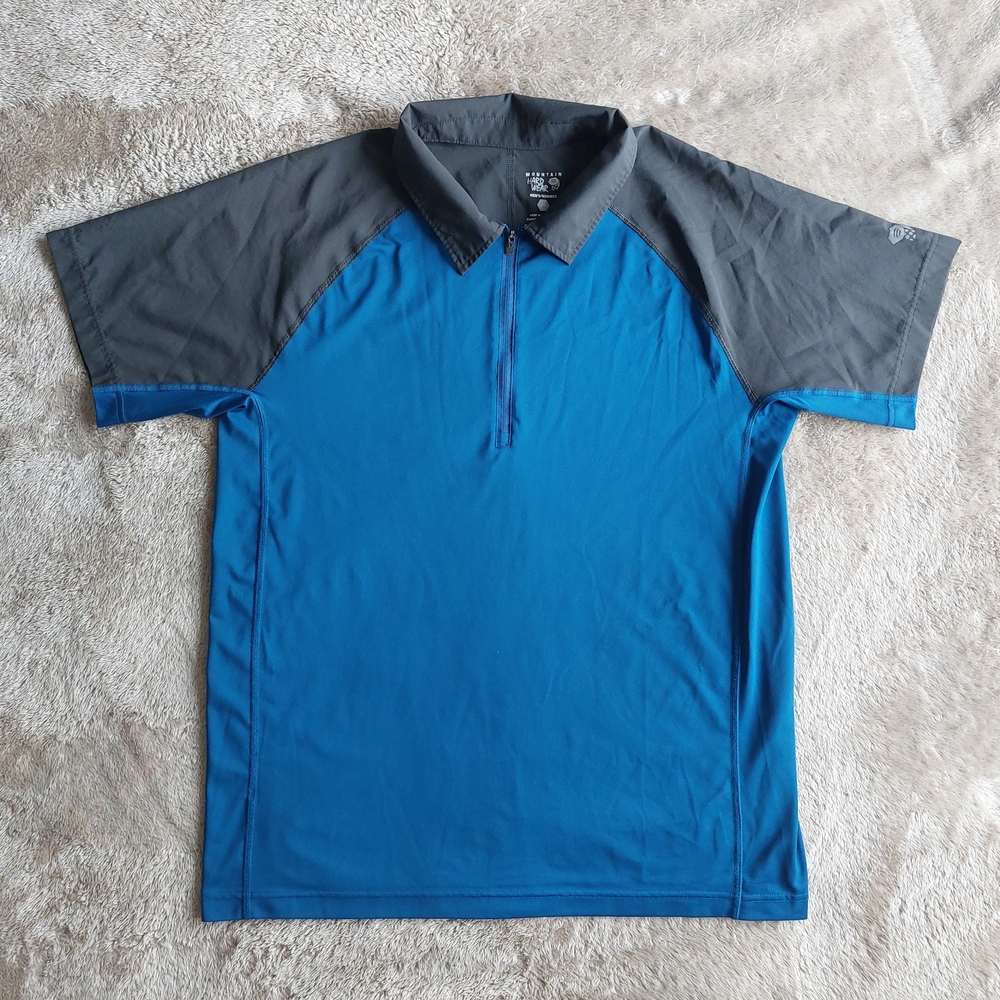 Mountain Hardwear Men's Blue Stretch 1/4 Zip Performance Hiking Polo | L